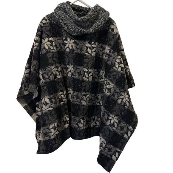ANTHROPOLOGIE Poncho WINTERTIDE Sweater REVERSIBLE Floral Checked OS cape - Picture 1 of 11